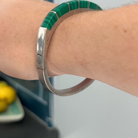 Vintage Malachite 925 Mexico Silver Bracelet - Picture 8 of 16